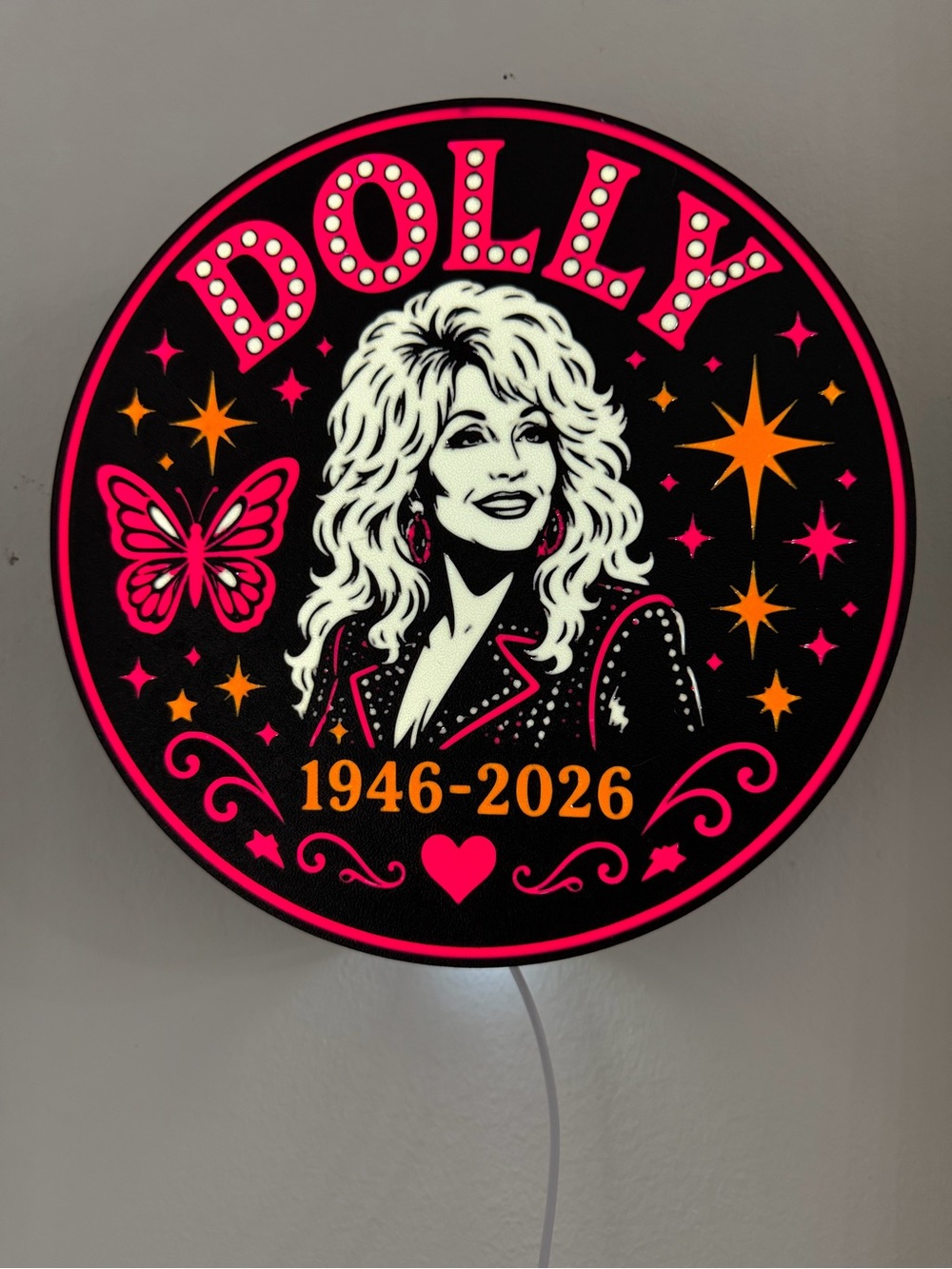 Dolly Tribute LED Wall Sign - Pink & Orange